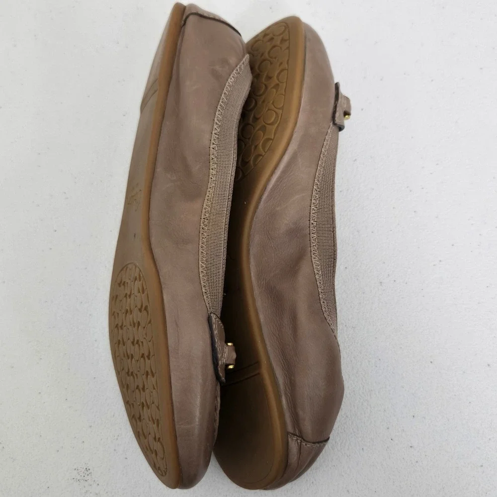 Coach Denise Women Brown Leather Ballet Flats with Gold Accent Buckle Size 7B
